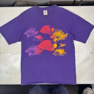 Vintage 90s Speedo T-shirt Mens L Single Stitch Surfing Fishes Made In USA